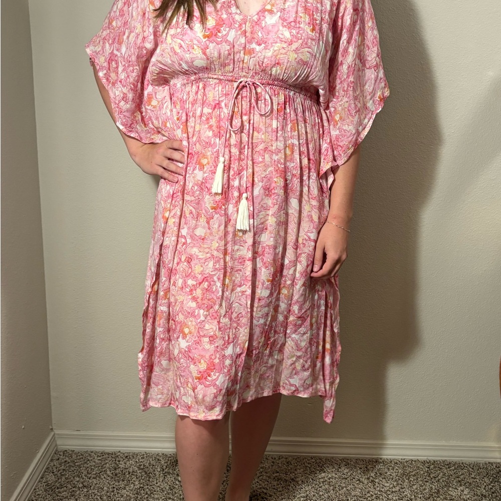 Pink Floral Midi Dress